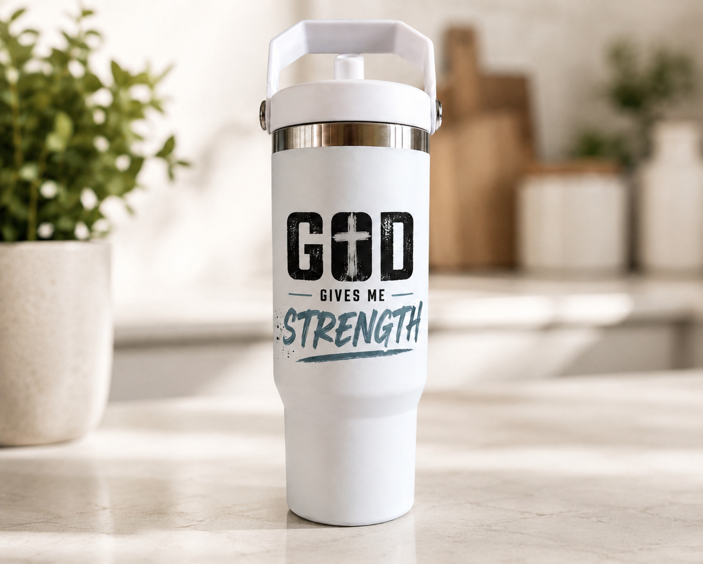 God Gives Me Strength tumbler front